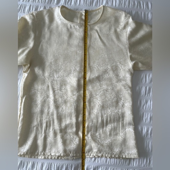 JAEGER Vintage Floral Jacquard Blouse Buttons Neutral Classic Business Chic - Picture 15 of 16